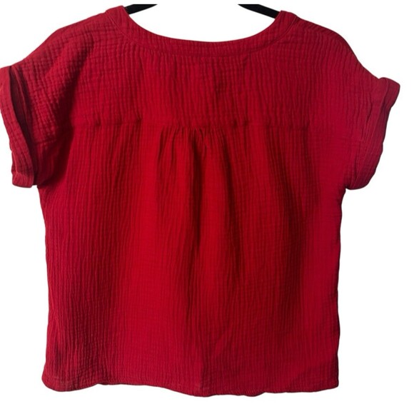 Talbots Womens Red Cotton Gauzy Button Front Cap Sleeves V Neck Top XS - Picture 3 of 6